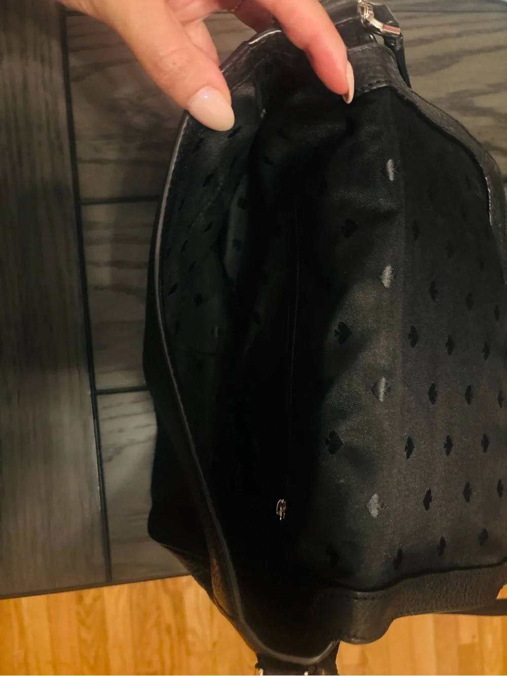 kate spade black pebbled leather shoulder bag with gold logo